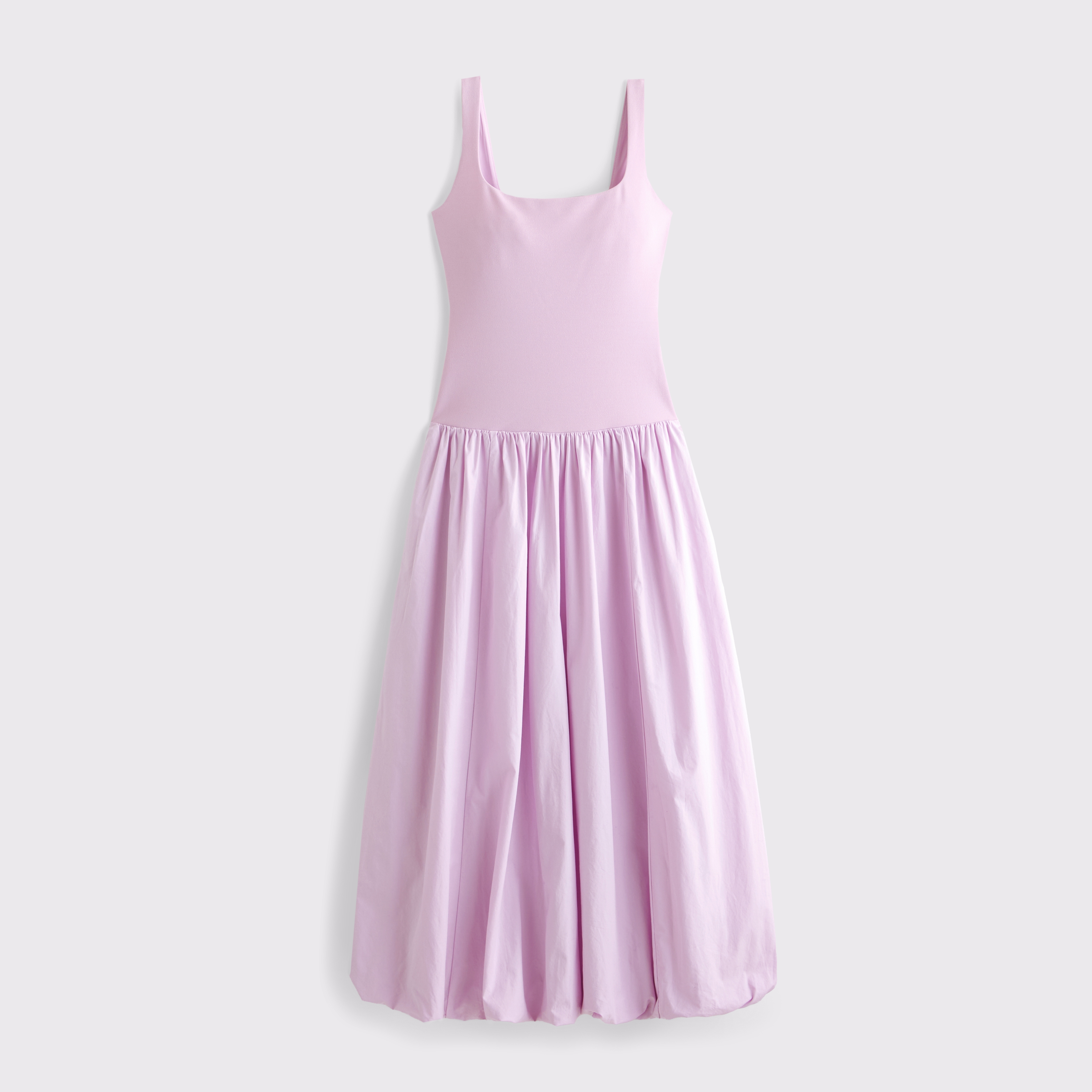 Женское платье Abercrombie & Fitch Mixed Fabric Bubble Hem Midi, цвет: Розовый — фото 1