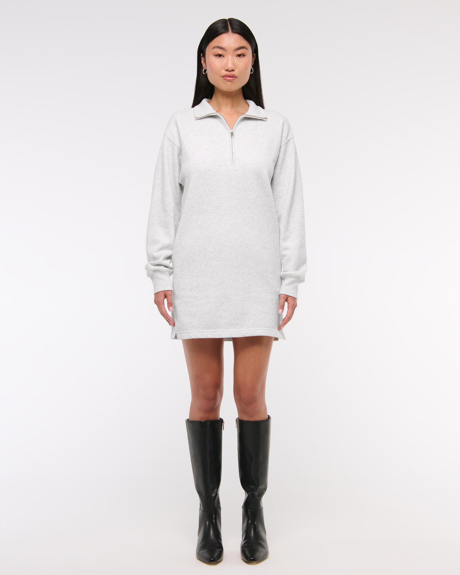 Long-Sleeve Zip-Up Fleece Mini Dress
