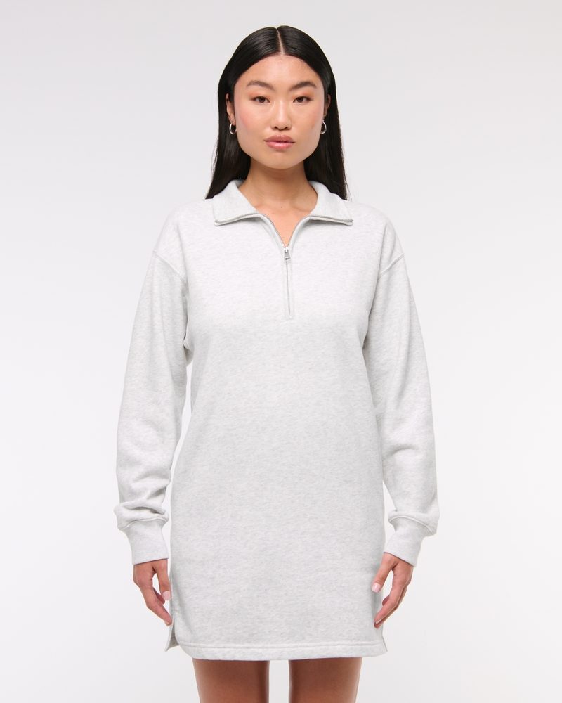 Long-Sleeve Zip-Up Fleece Mini Dress