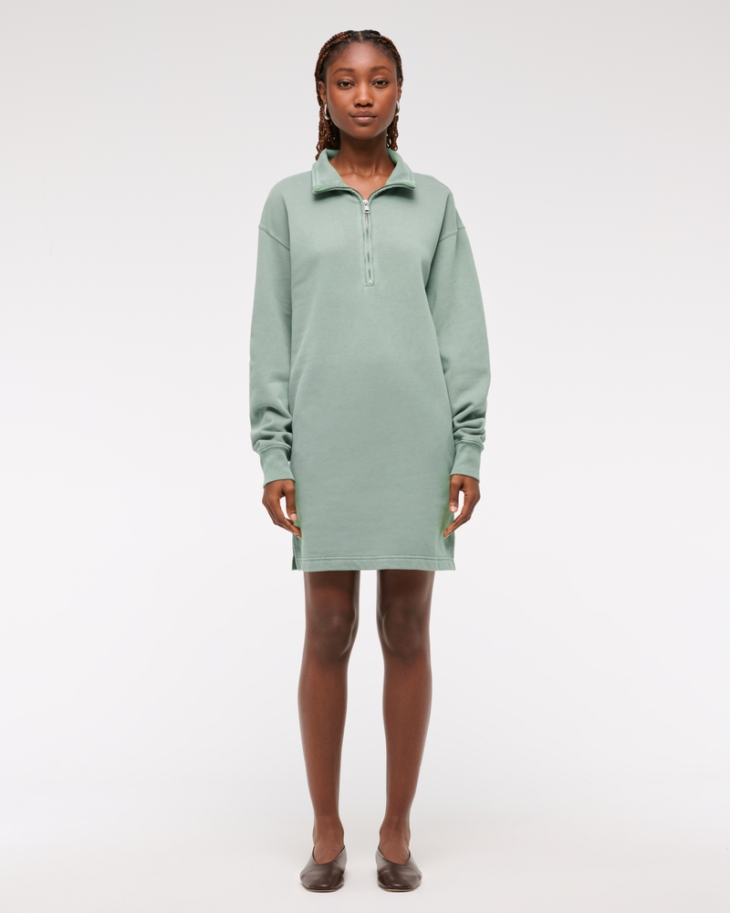 Long-Sleeve Zip-Up Fleece Mini Dress