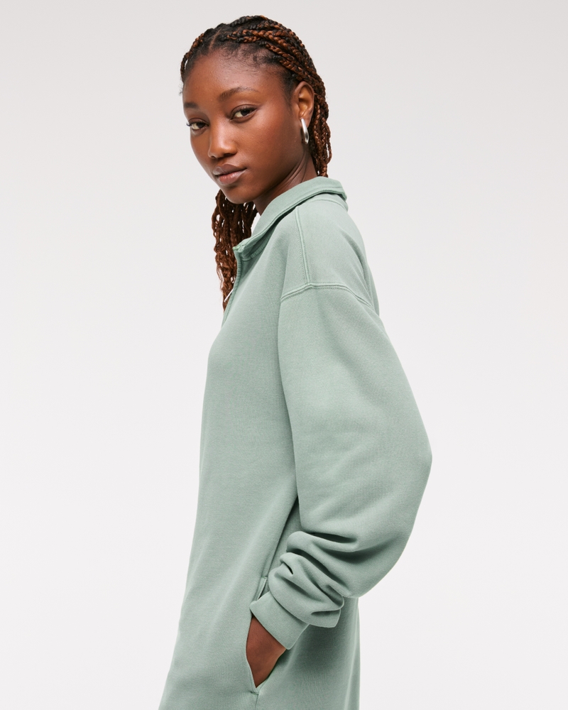 Long-Sleeve Zip-Up Fleece Mini Dress