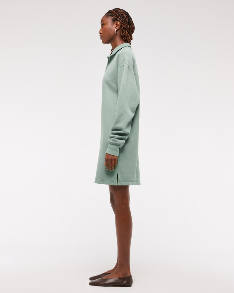 Long-Sleeve Zip-Up Fleece Mini Dress