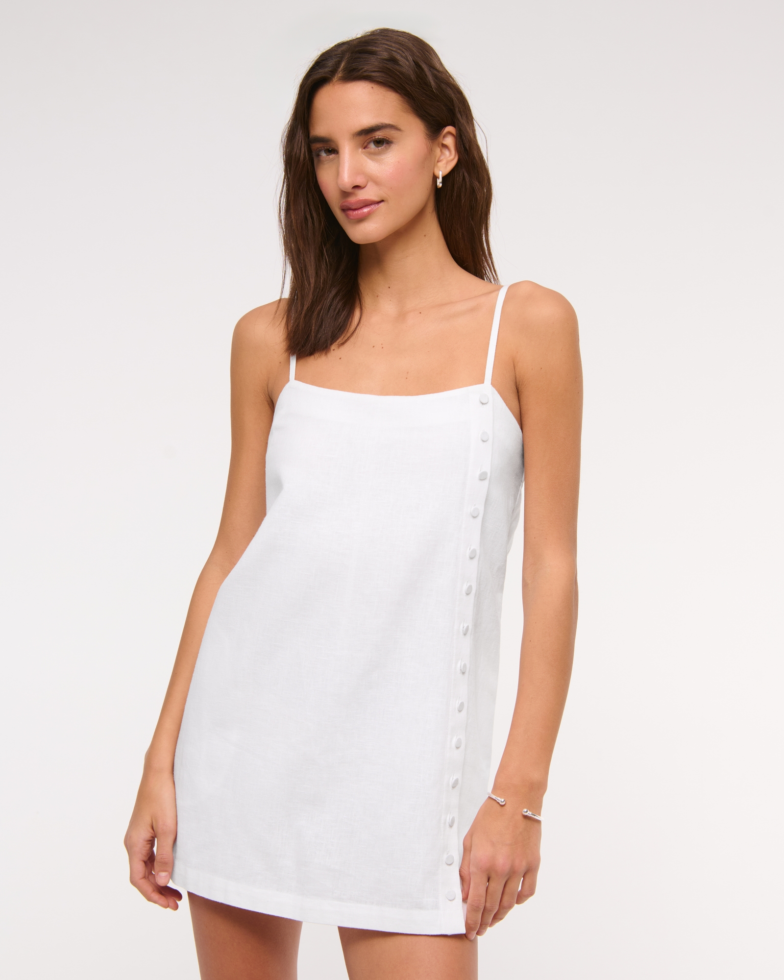 Linen-Blend Button Skort