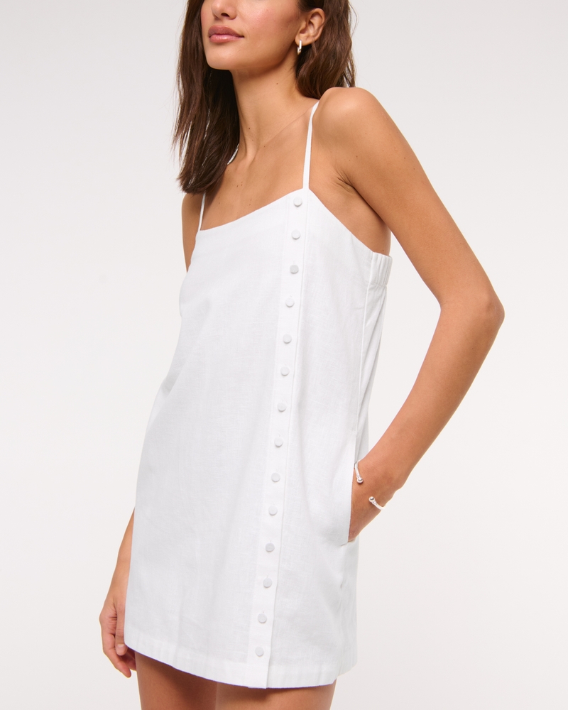 Linen-Blend Button Skort