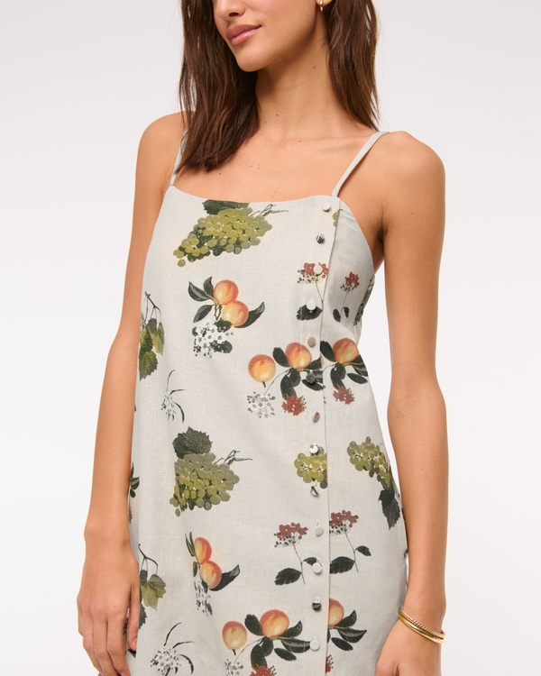 Women's Linen-Blend Button Skort in Tan Fruit Pattern | Size XXL TALL | Abercrombie & Fitch
