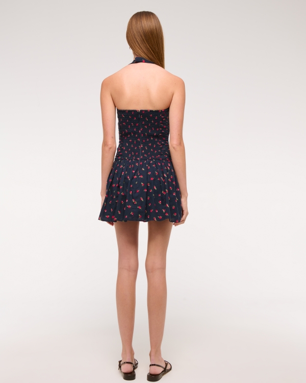 Women's The A&F Emerson Drop-Waist Halter Mini Dress in Dark Blue Pattern | Size XXL PETITE | Abercrombie & Fitch