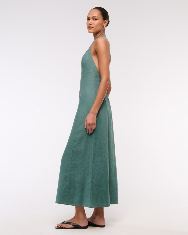 Premium Linen High-Neck Maxi Dress