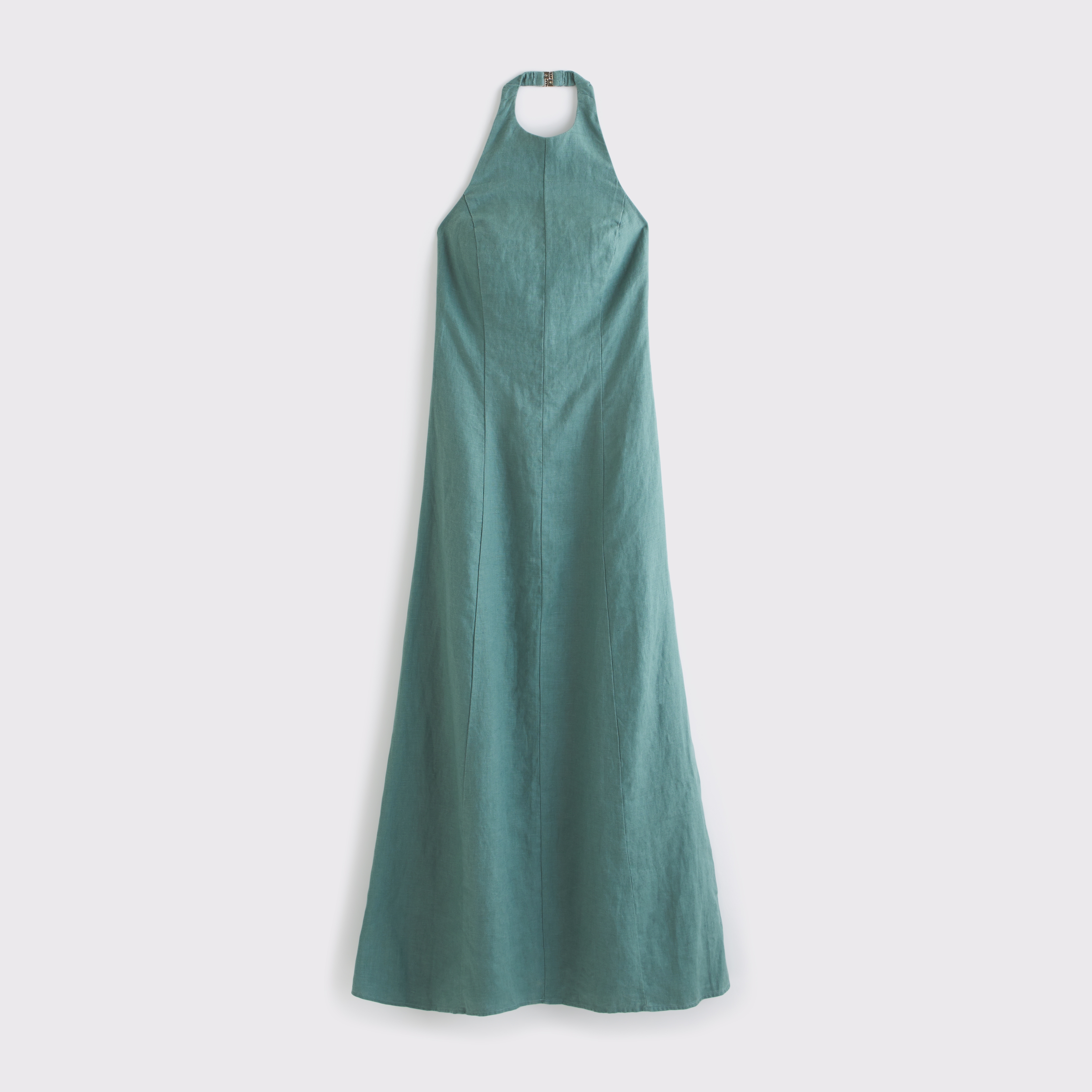 Abercrombie & Fitch Premium Linen High-neck Maxi Dress In Green