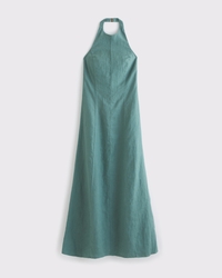 Premium Linen High-Neck Maxi Dress