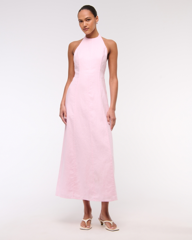 Premium Linen High-Neck Maxi Dress