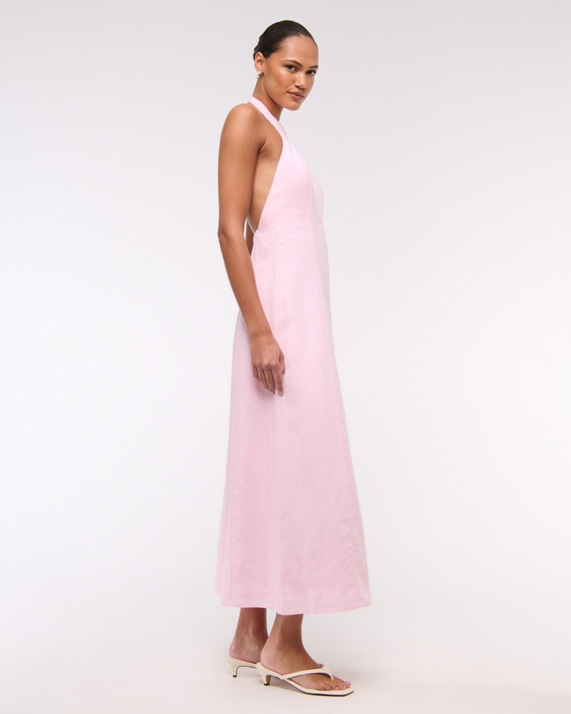 Premium Linen High-Neck Maxi Dress