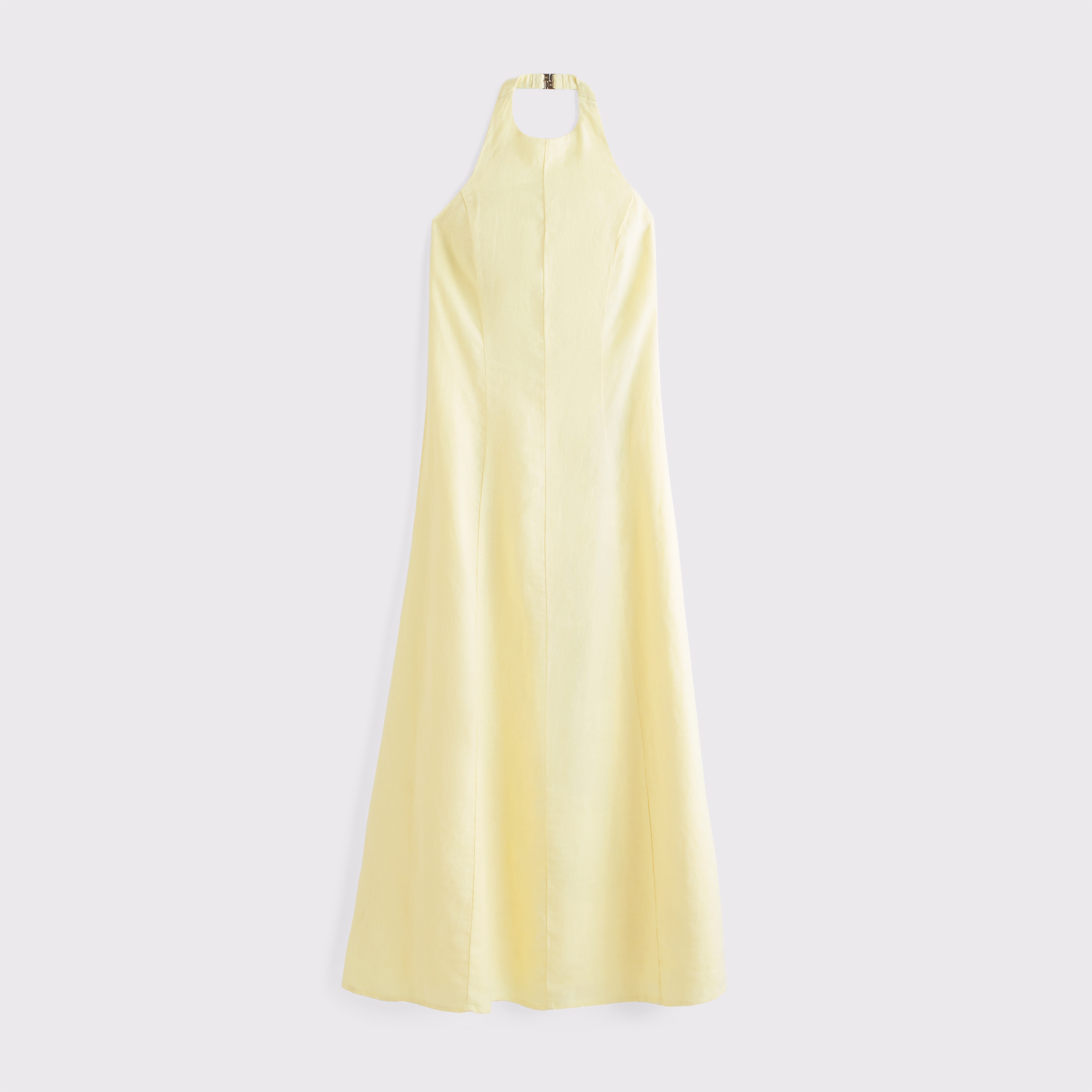 Abercrombie & Fitch Premium Linen High-neck Maxi Dress In Yellow