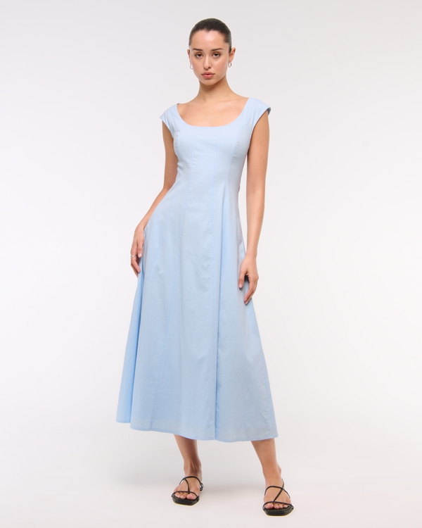 The A&F Mila Cap Sleeve Midi Dress, Light Sky view 1