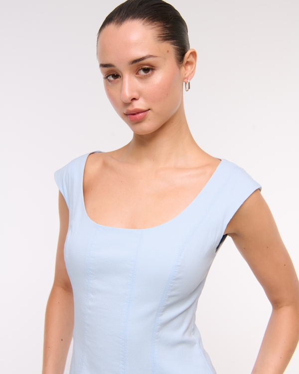 The A&F Mila Cap Sleeve Midi Dress, Light Sky view 2