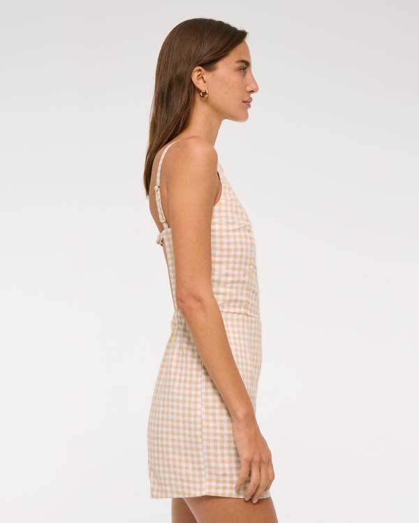 knee length dresses for ladies PINK LINEN SQUARE NECK ROMPER DRESS  The Palm Tree Boutique