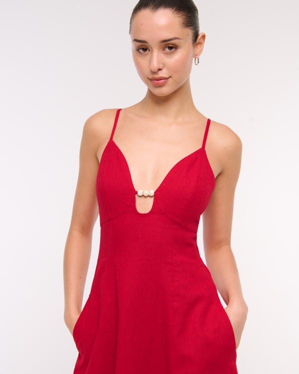 Beaded Flowy Midi Dress, Vivid Red view 2