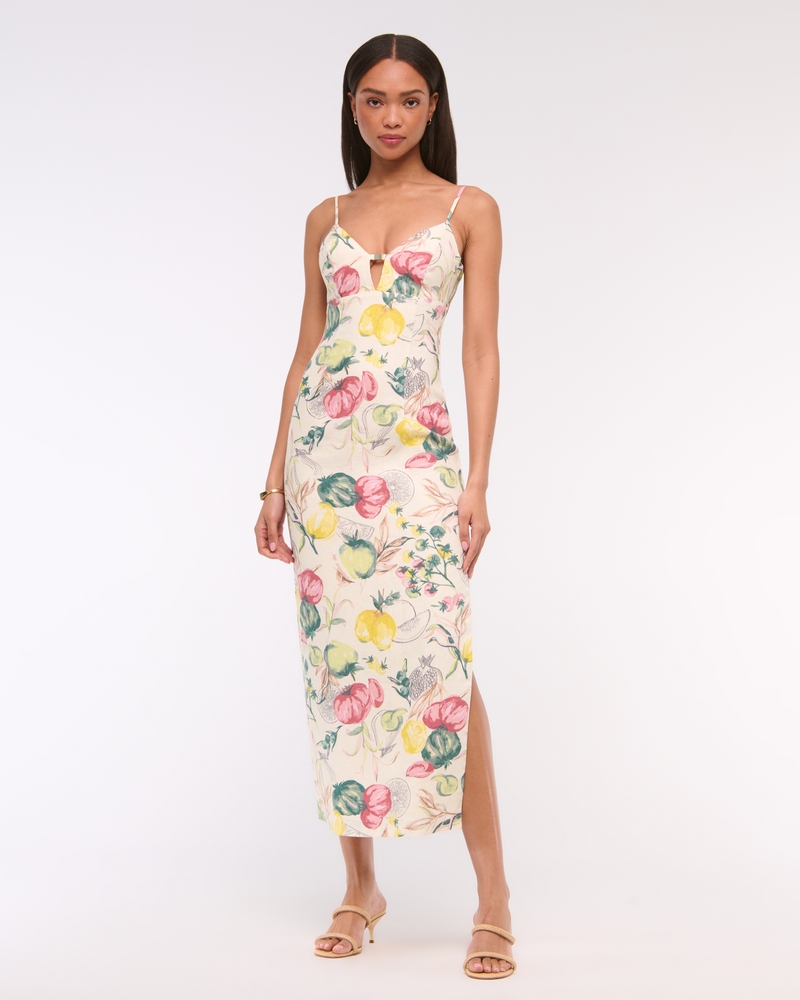 white christmas dresses Linen-Blend Cutout Waist Cami Midi Dress main image 1