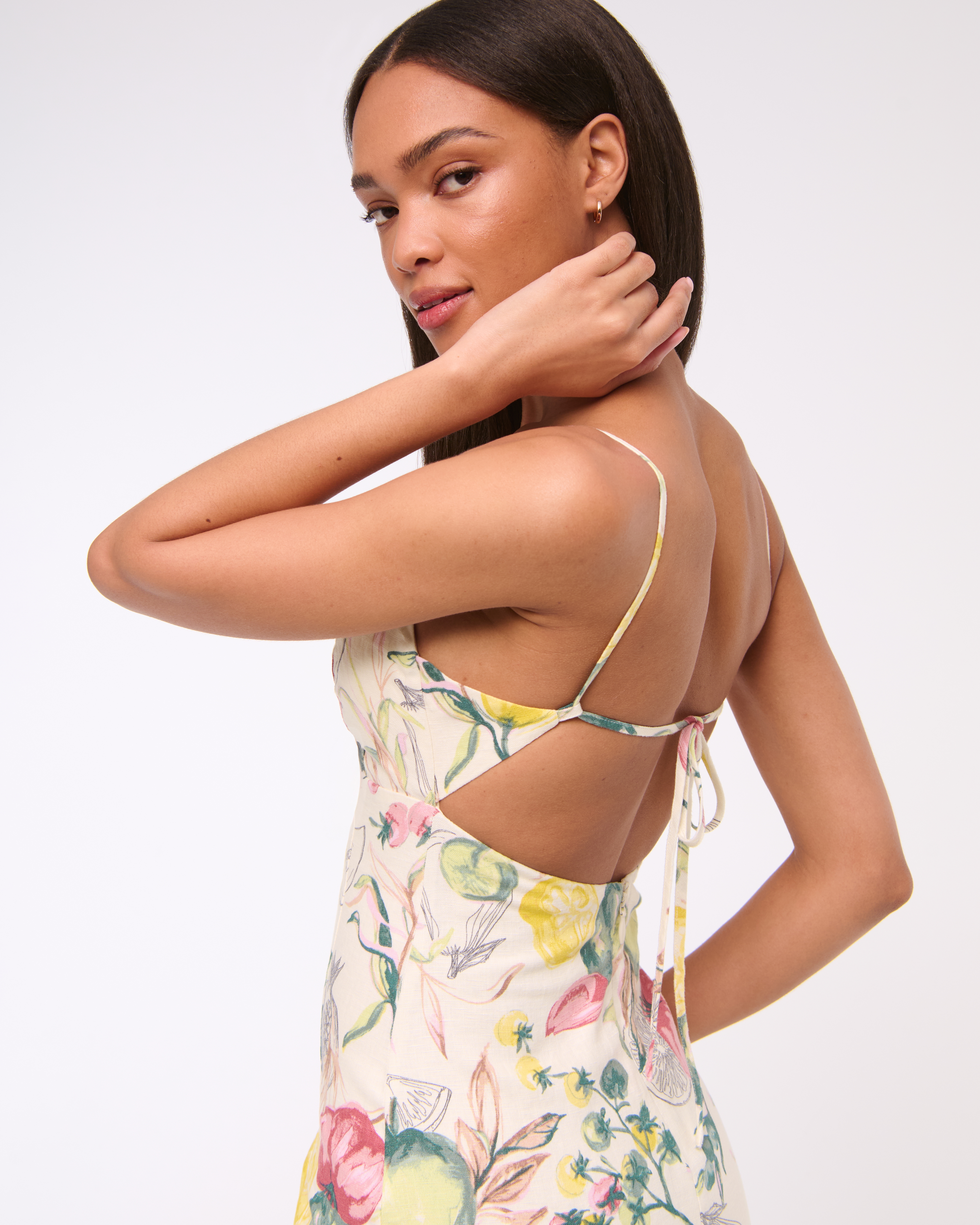 Abercrombie & Fitch Premium Linen Cutout Midi Dress