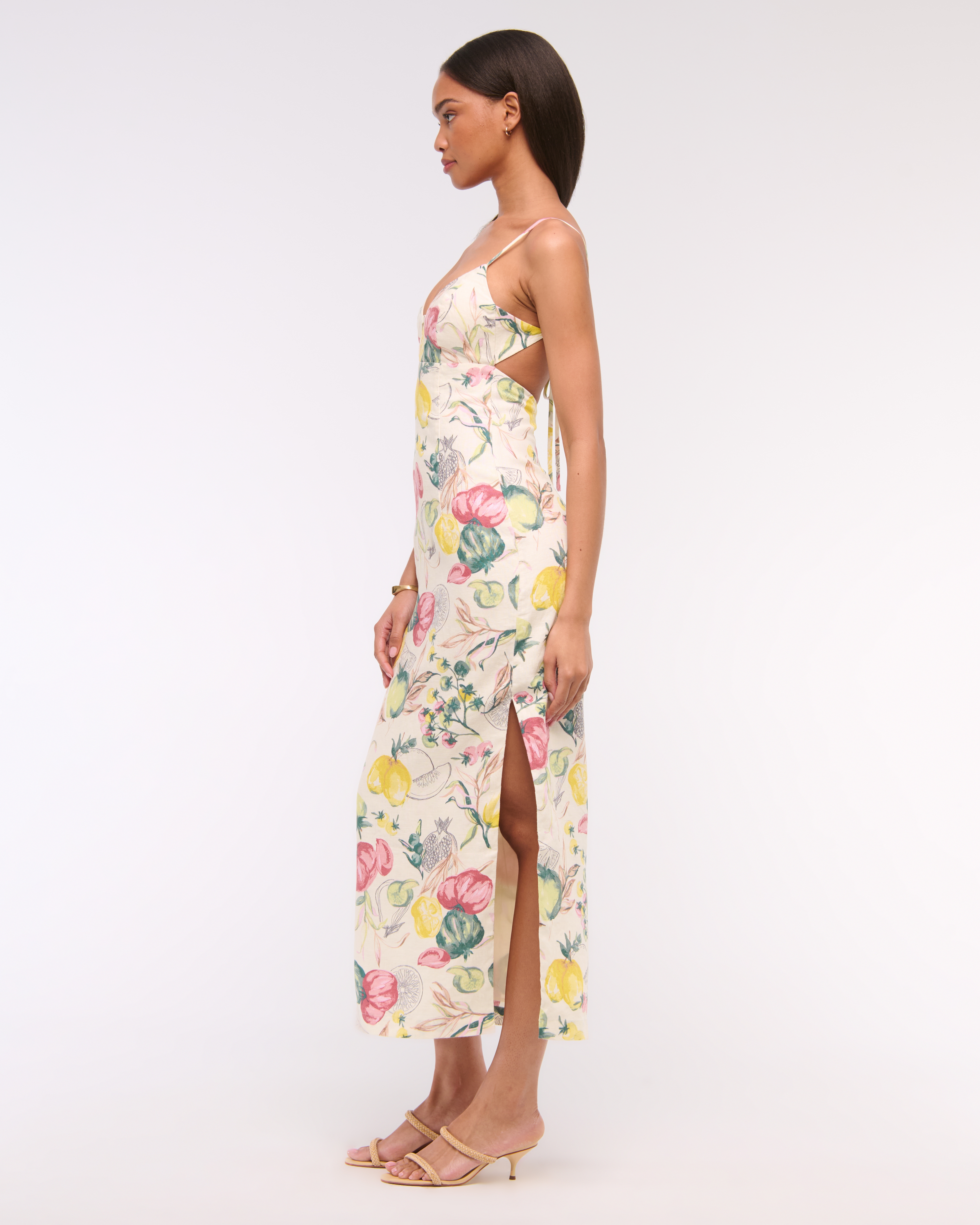 Abercrombie & Fitch Premium Linen Cutout Midi Dress