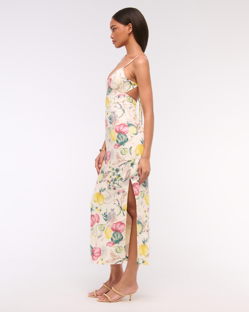 Premium Linen Cutout Midi Dress