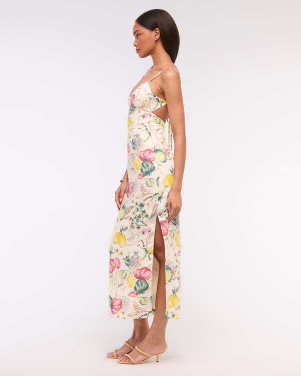 Premium Linen Cutout Midi Dress