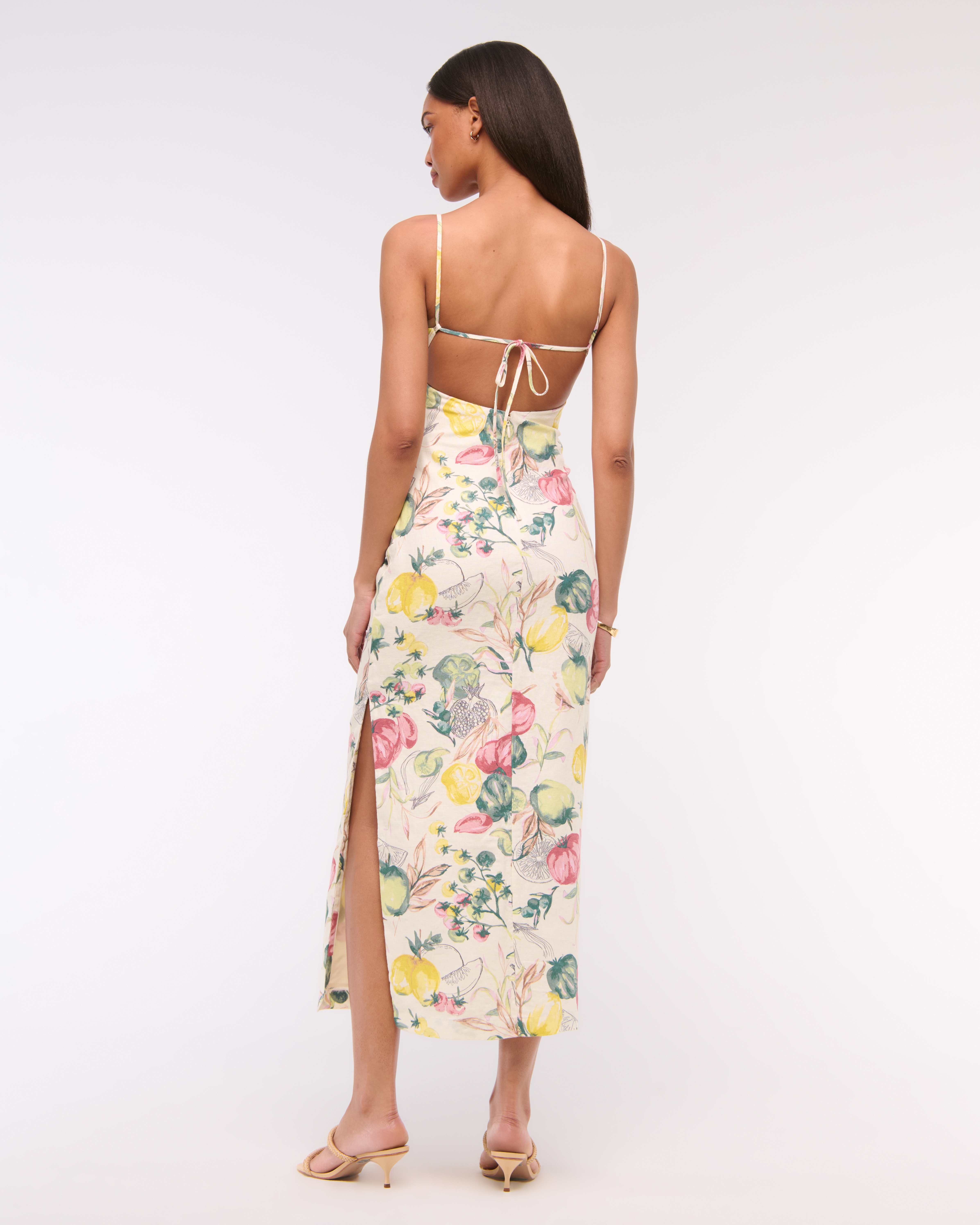 Abercrombie & Fitch Premium Linen Cutout Midi Dress