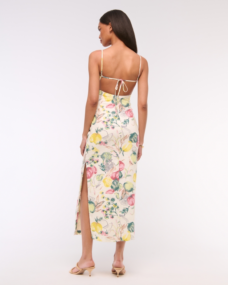Premium Linen Cutout Midi Dress