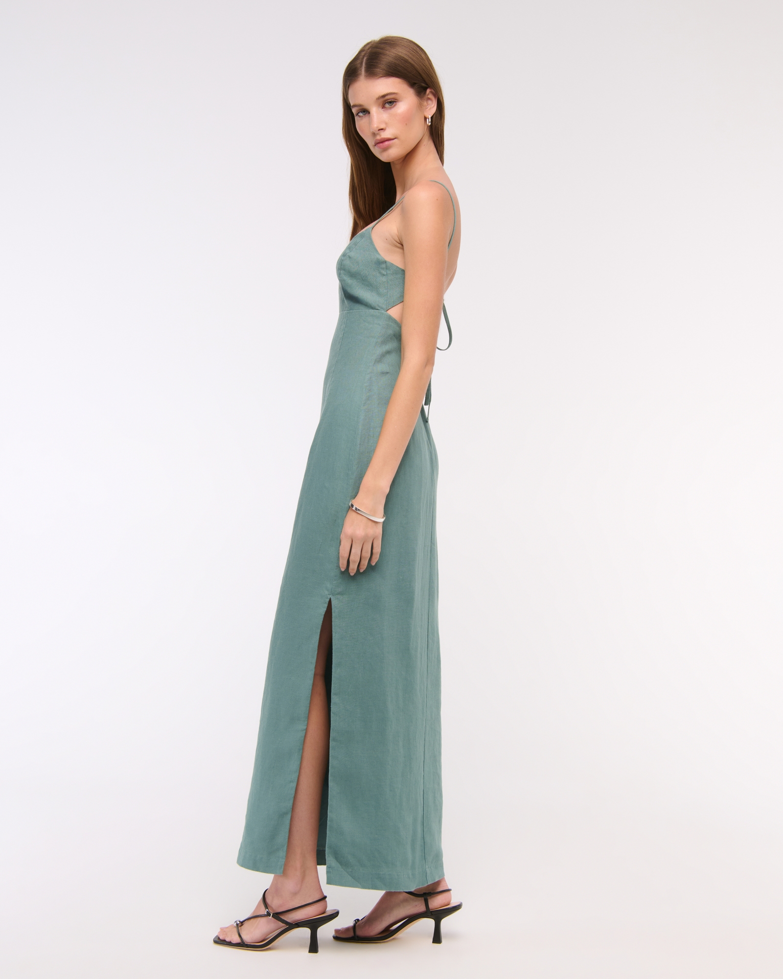 Premium Linen Cutout Midi Dress