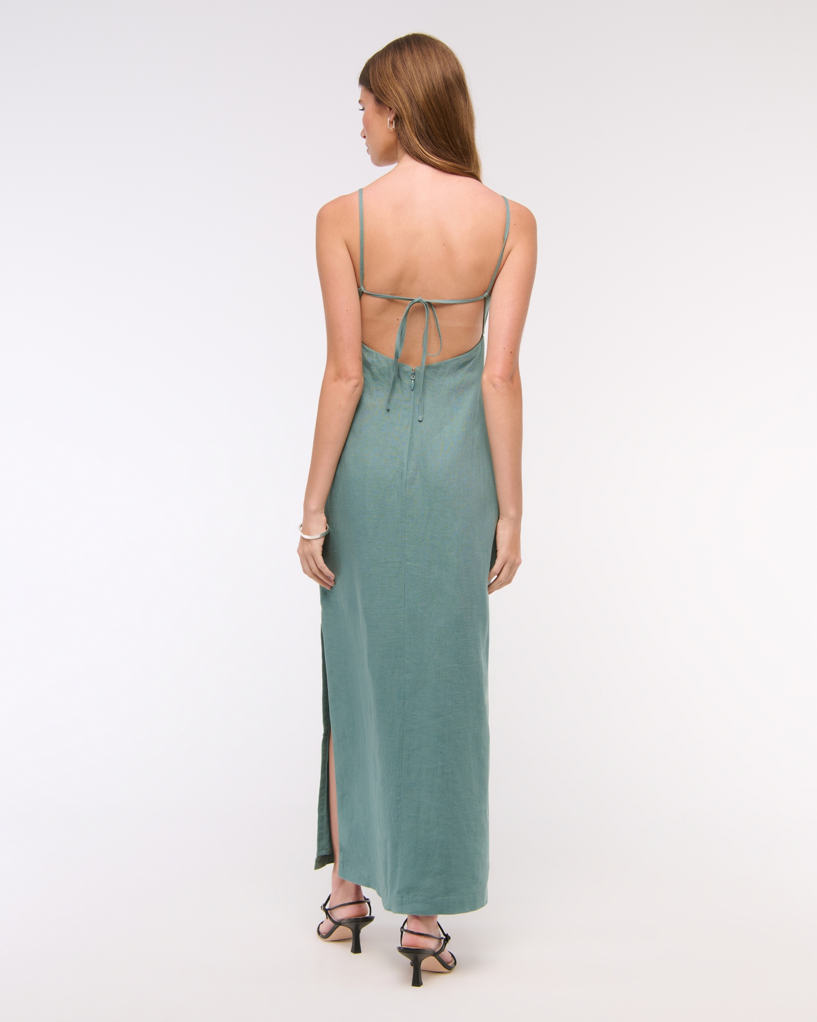 Premium Linen Cutout Midi Dress