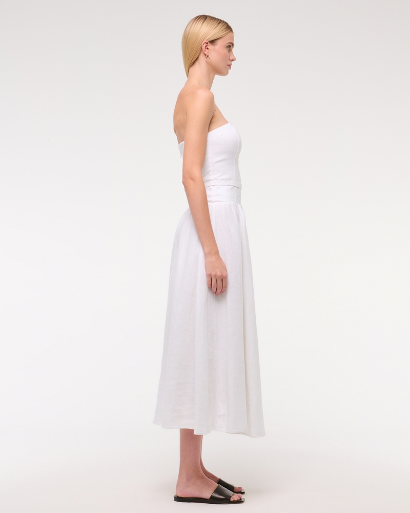 Premium Linen Drop-Waist Belted Midi Dress