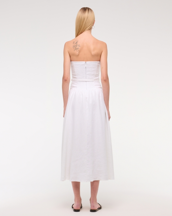 Premium Linen Drop-Waist Belted Midi Dress