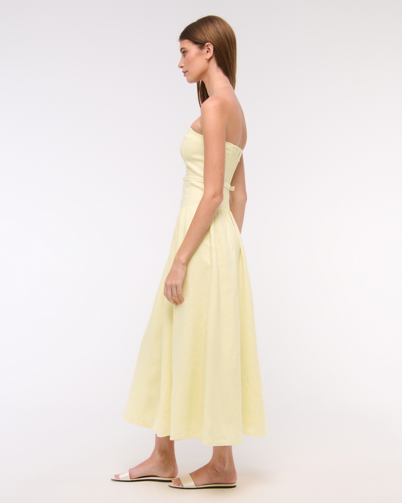 Premium Linen Drop-Waist Belted Midi Dress