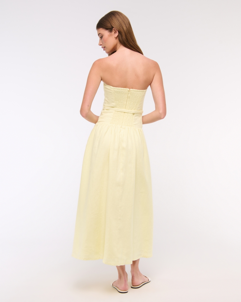 Premium Linen Drop-Waist Belted Midi Dress
