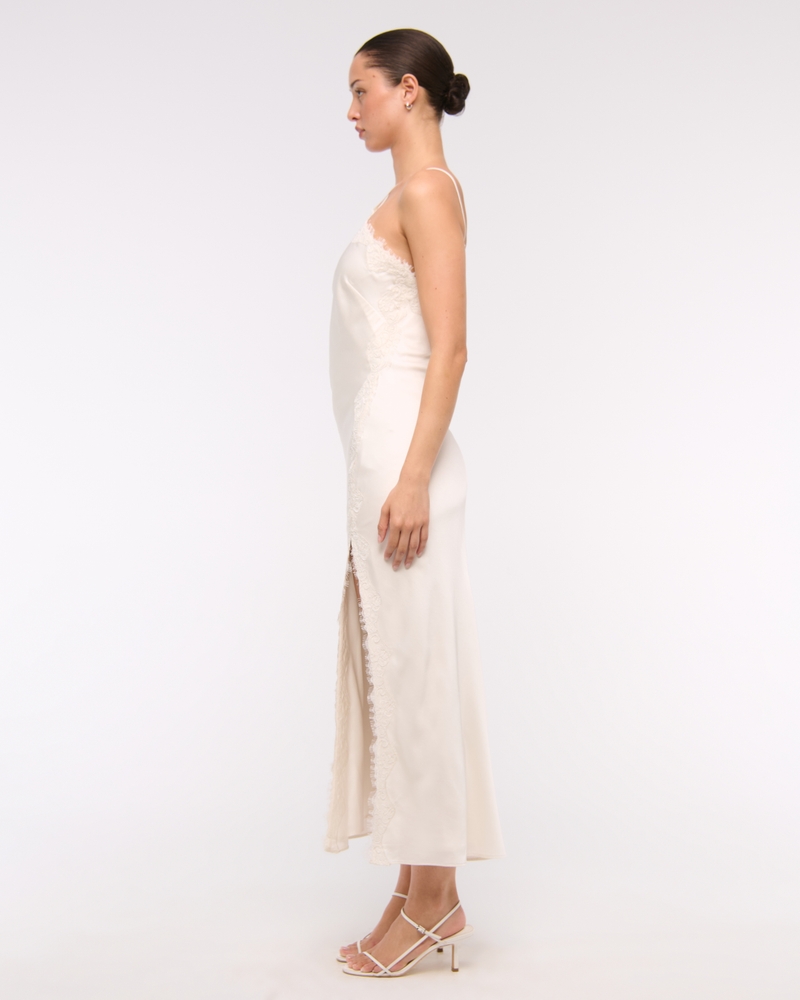 High Neck Lace Trim Midi Dress