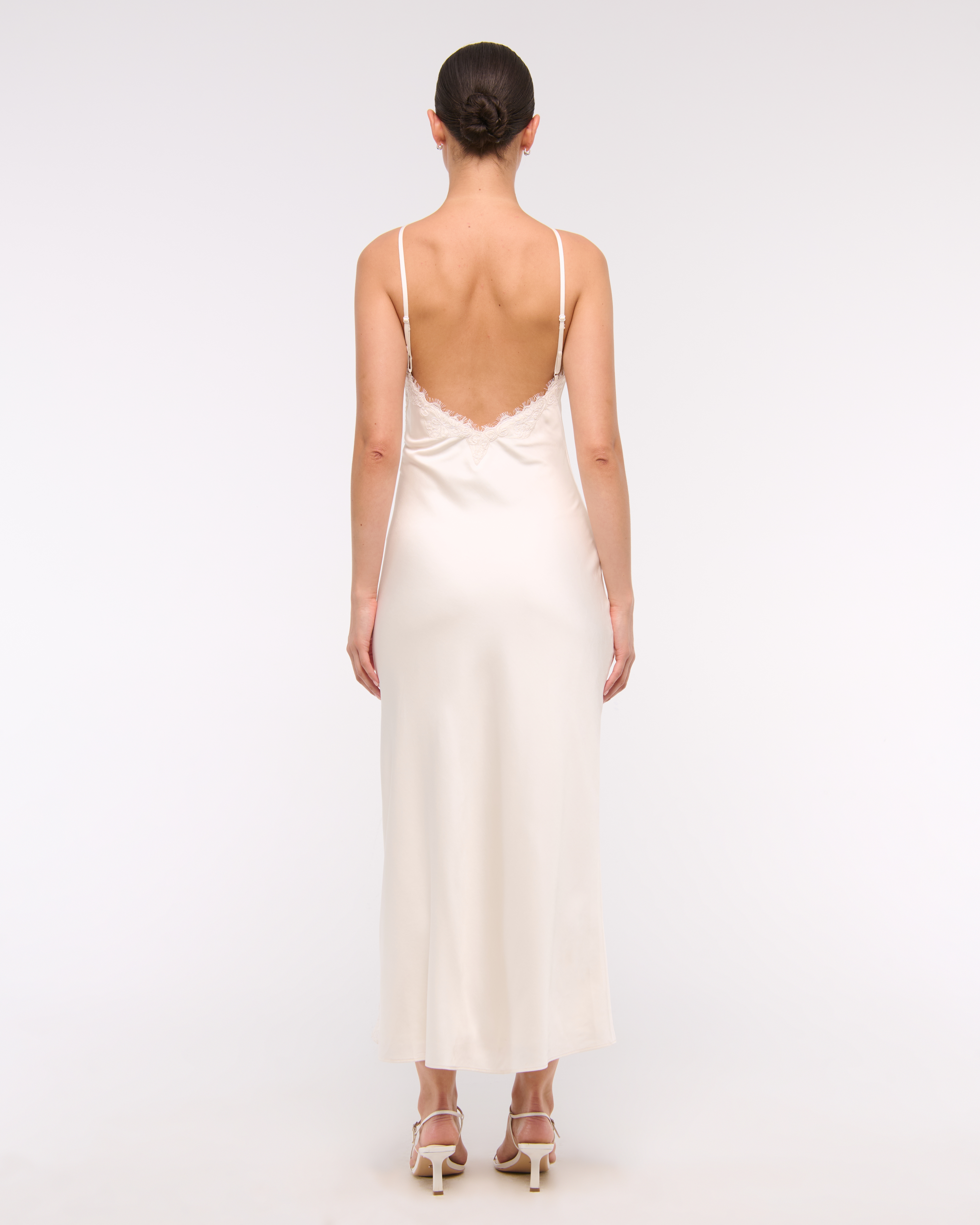 Abercrombie & Fitch High Neck Lace Trim Midi Dress In White