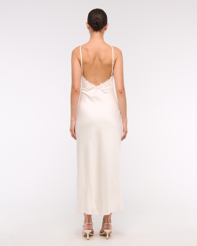 High Neck Lace Trim Midi Dress