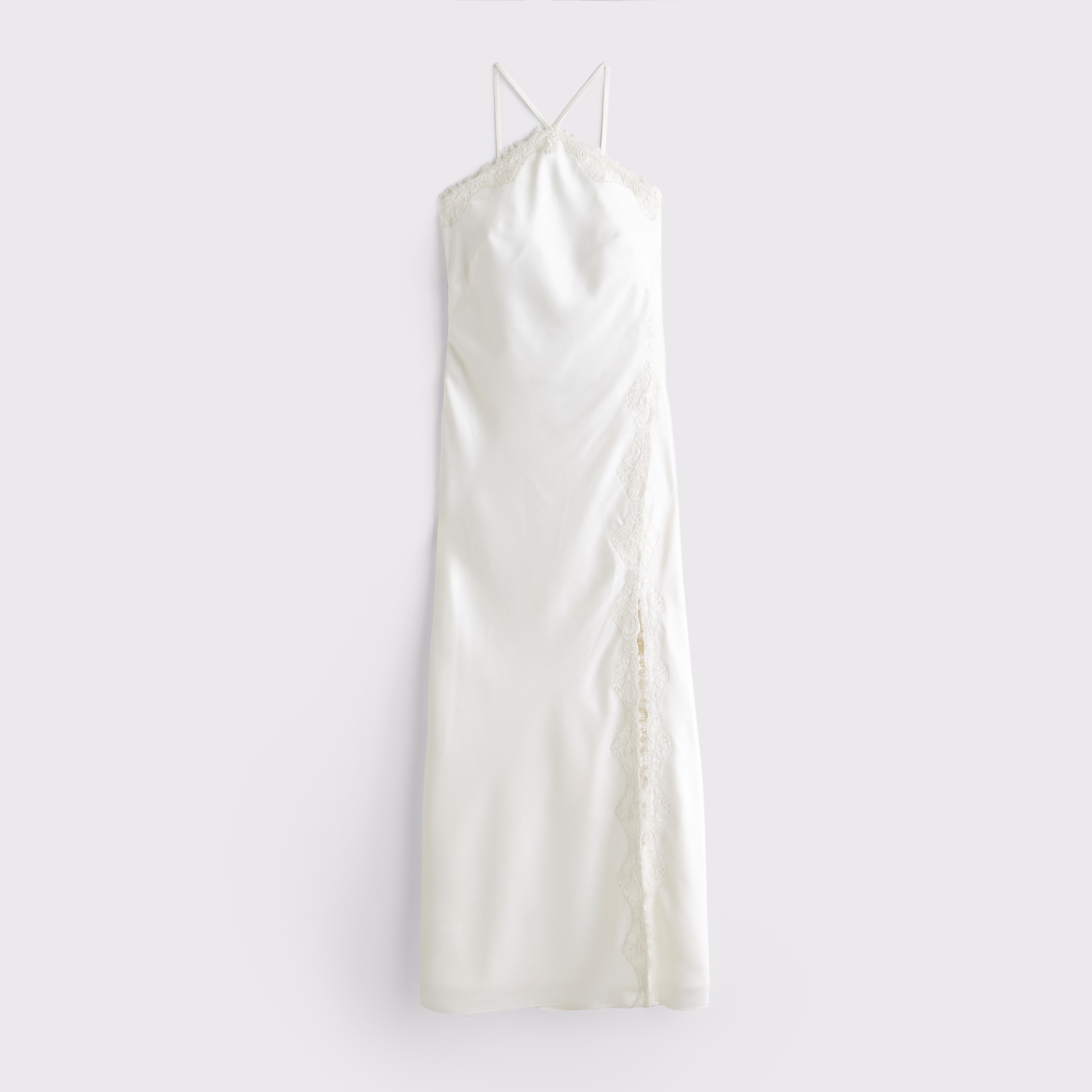 Abercrombie & Fitch High Neck Lace Trim Midi Dress In White