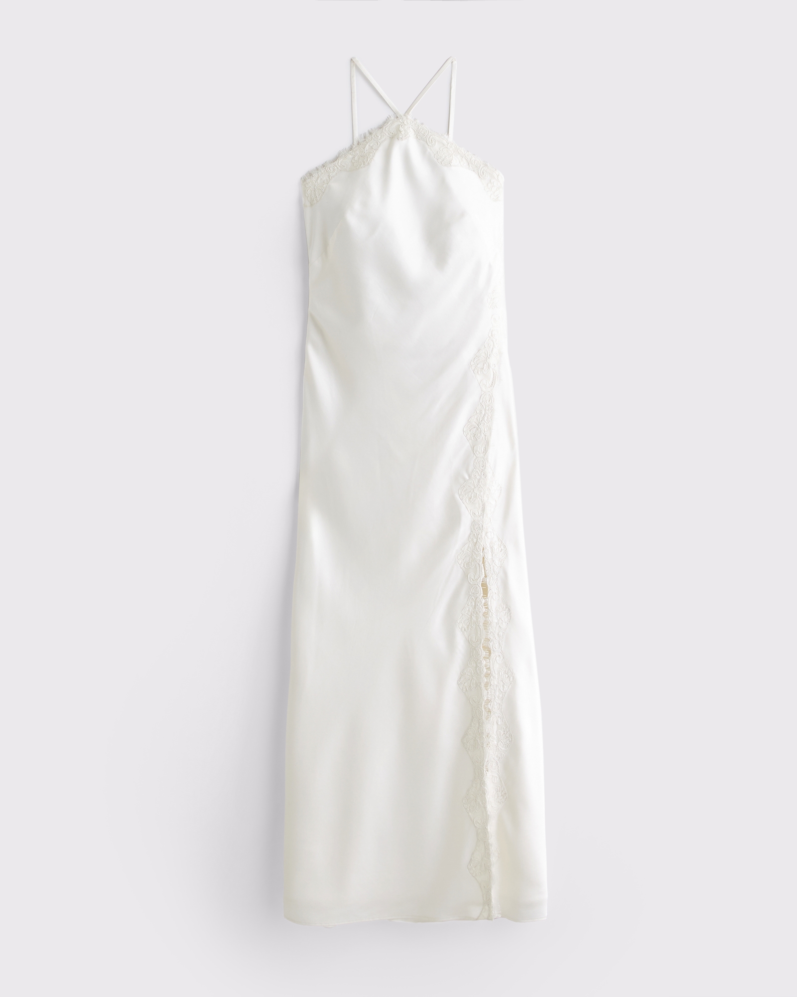 High Neck Lace Trim Midi Dress