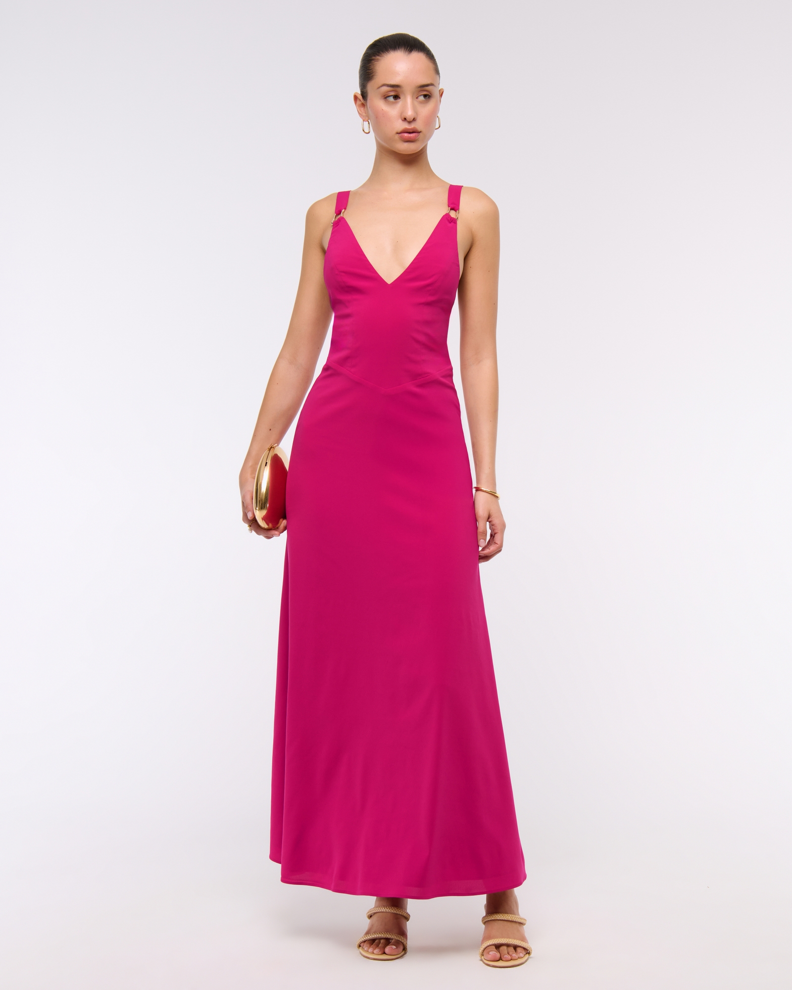 Dipped-Waist Hardware Maxi Dress