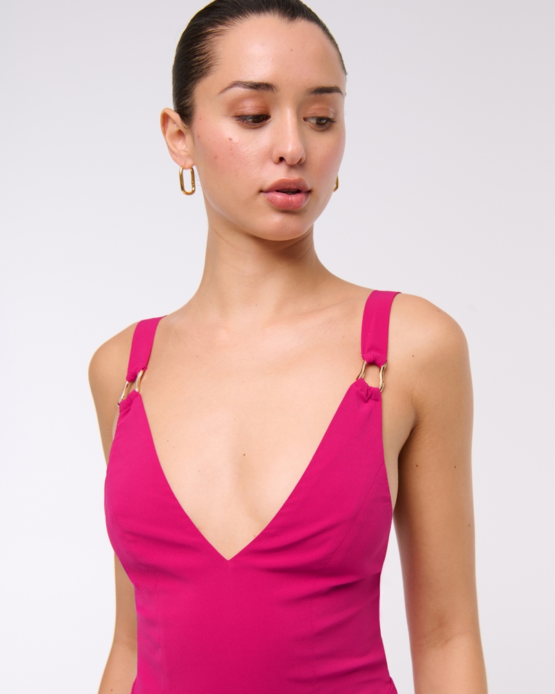 Dipped-Waist Hardware Maxi Dress