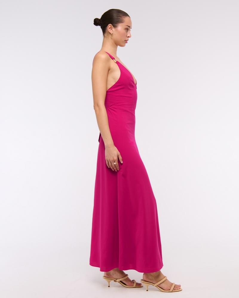 Dipped-Waist Hardware Maxi Dress