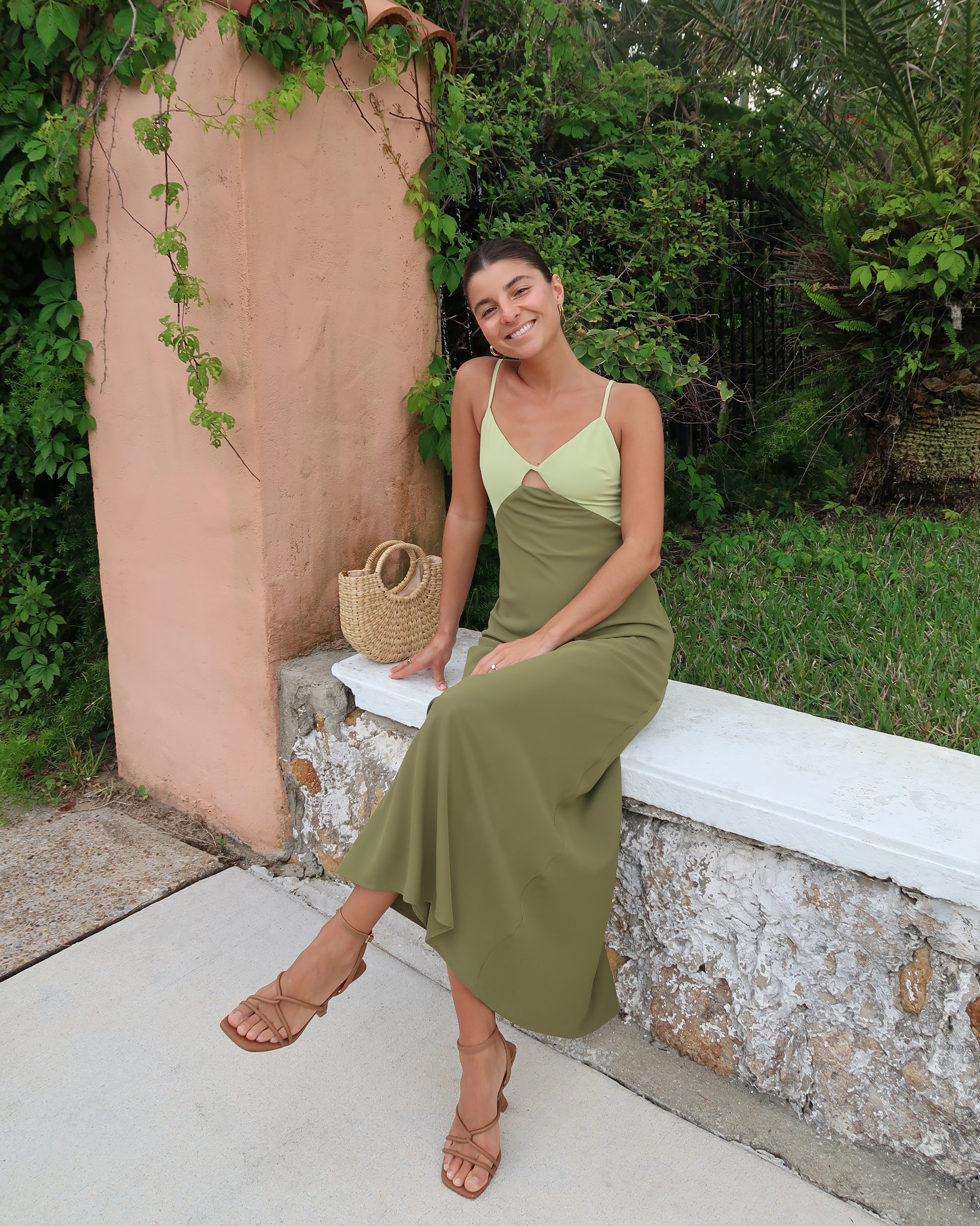 Abercrombie & Fitch The A&f Julia Slip Cutout Maxi Dress In Green