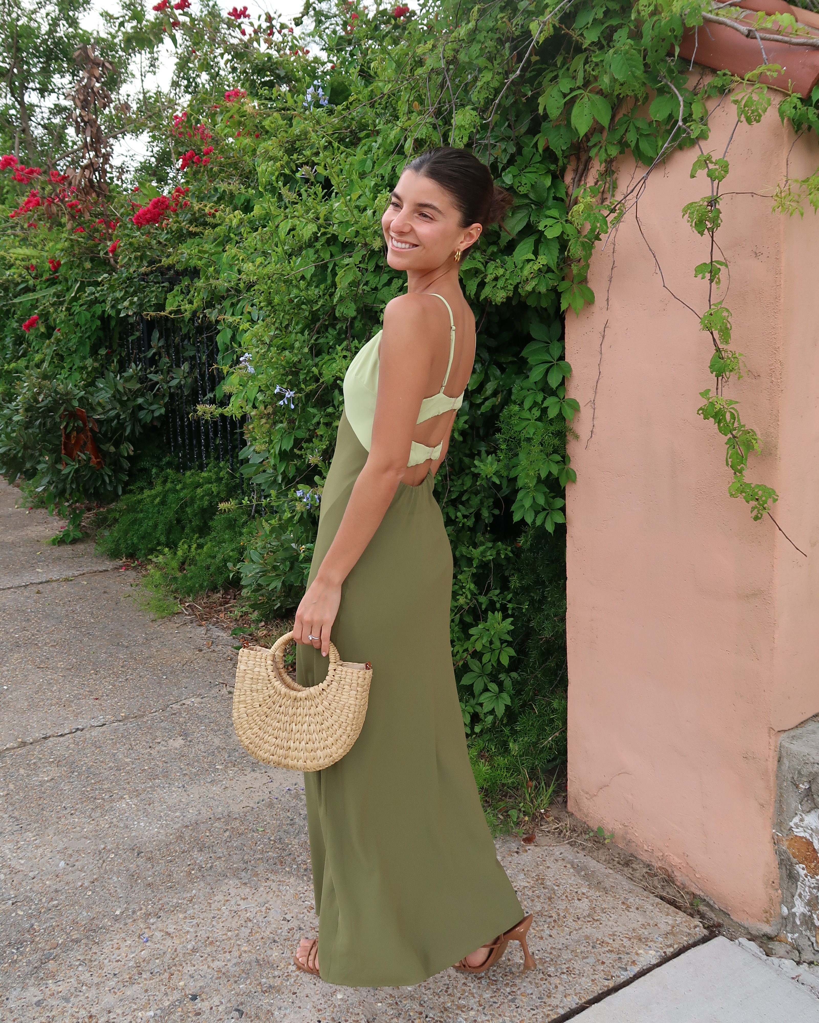 Abercrombie & Fitch The A&f Julia Slip Cutout Maxi Dress In Green