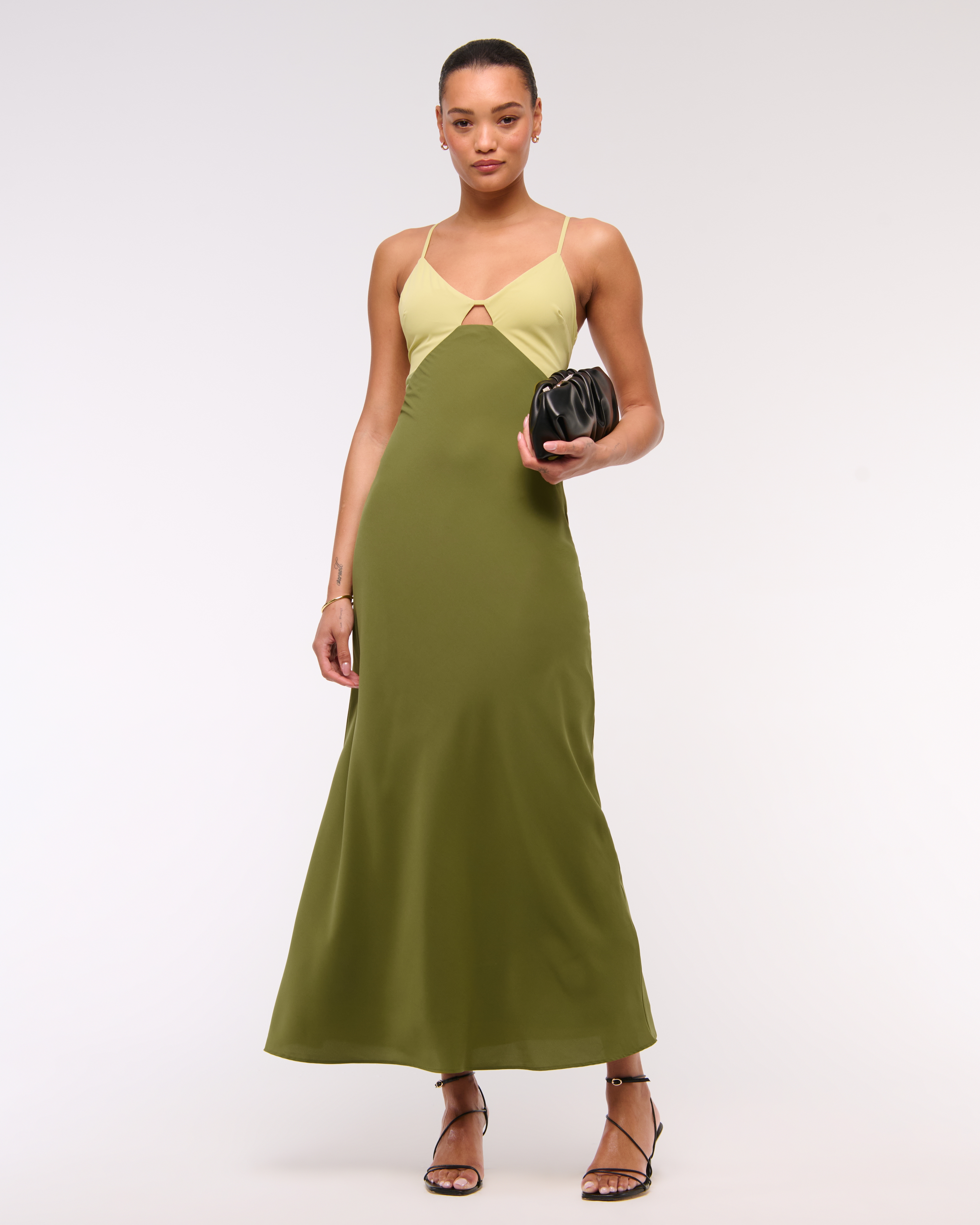 Abercrombie & Fitch The A&f Julia Slip Cutout Maxi Dress In Green