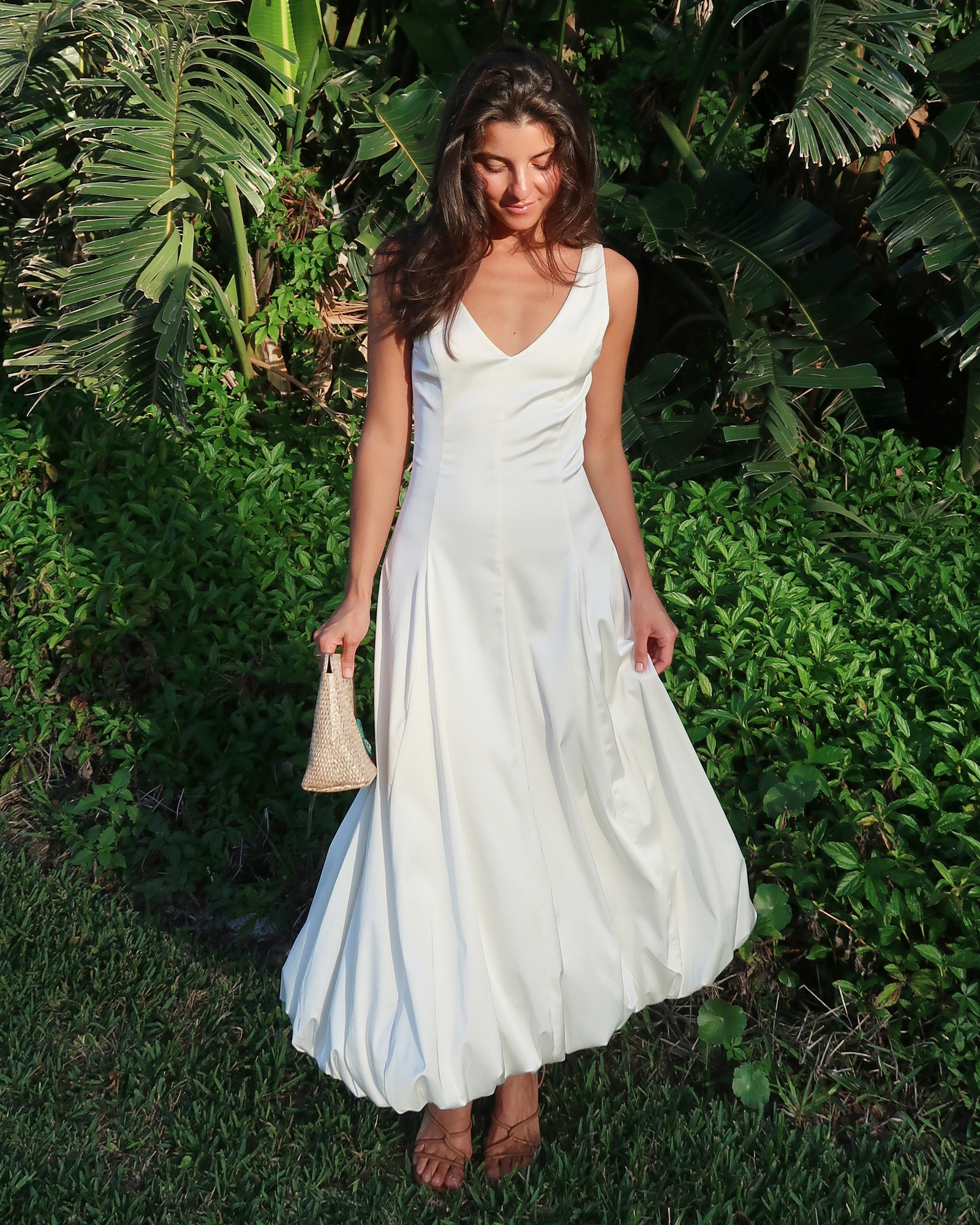 Plunge Bubble Hem Midi Dress