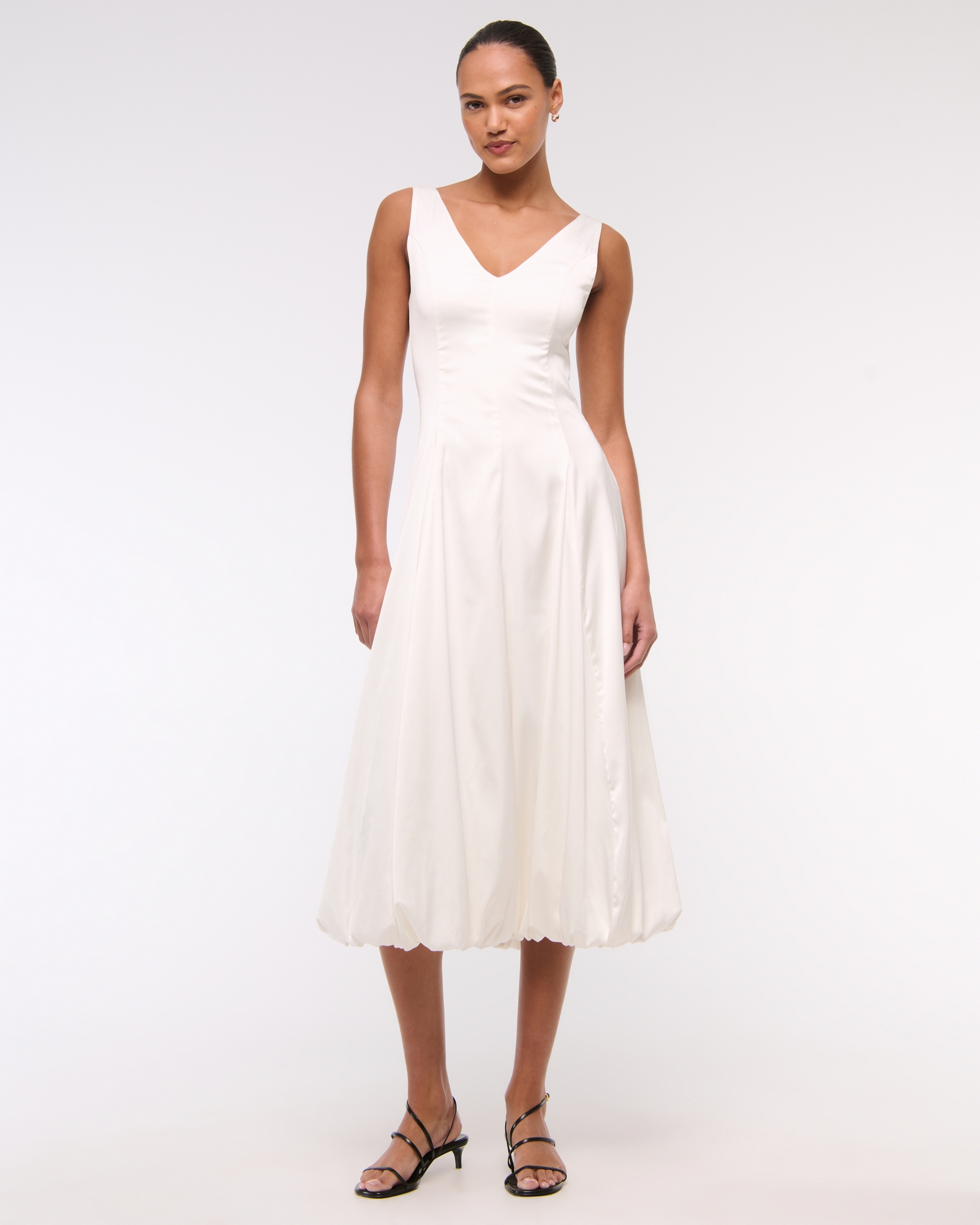 Plunge Bubble Hem Midi Dress