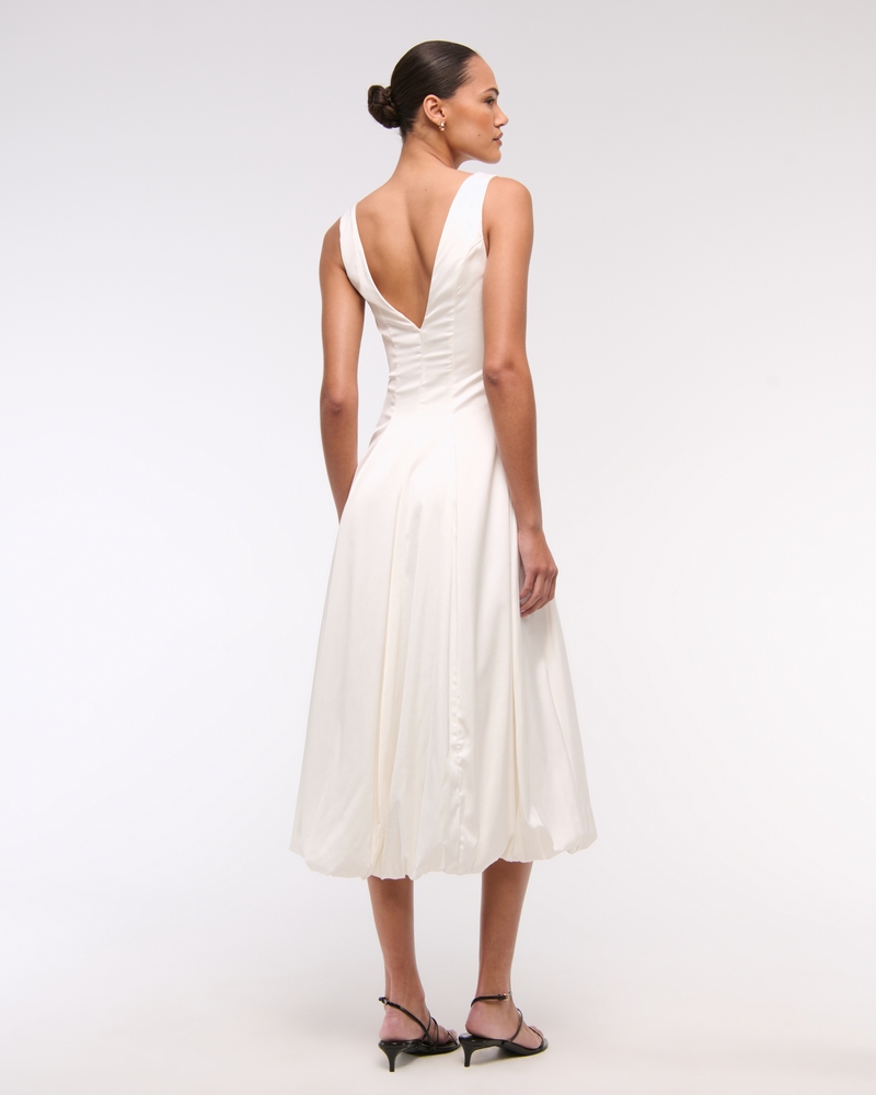 Plunge Bubble Hem Midi Dress