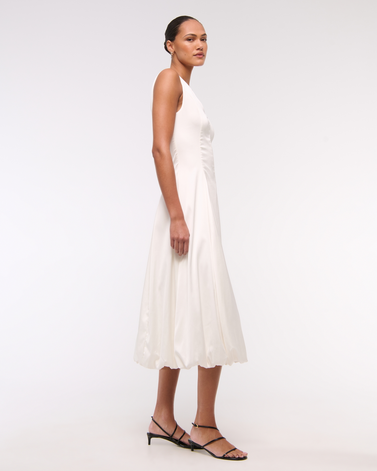Plunge Bubble Hem Midi Dress