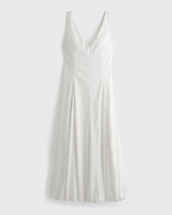Plunge Bubble Hem Midi Dress, Pearl view 1