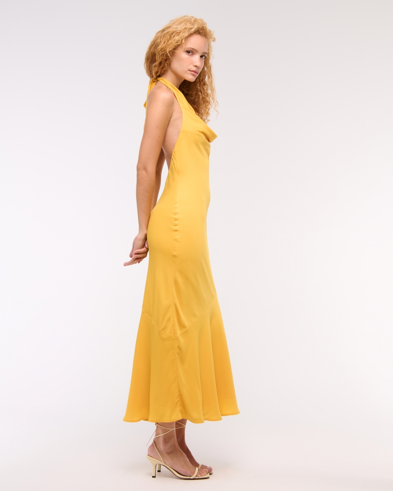 Women's Cowl Halter Maxi Dress in Yellow | Size XS PETITE | Abercrombie & Fitch